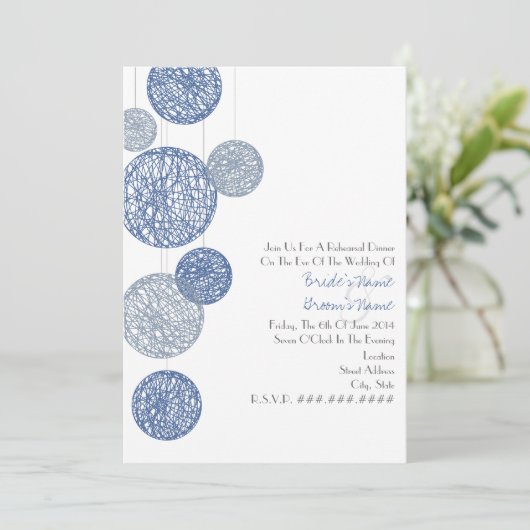 Blue Twine Wereldbollen Rehearsal Dinner Invitatio Kaart (Staand voorkant)