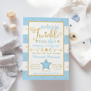 Blue Twinkle Little Star Baby shower Invitation Kaart