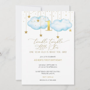 Blue Twinkle Twinkle Little Star Eerste Verjaardag Kaart