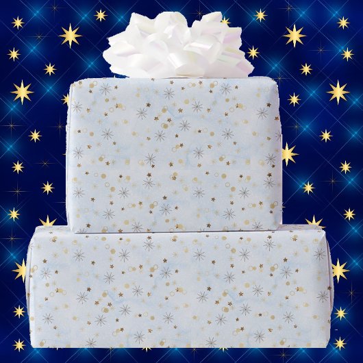 Blue Twinkling Stars Holiday Giftwrap Cadeaupapier