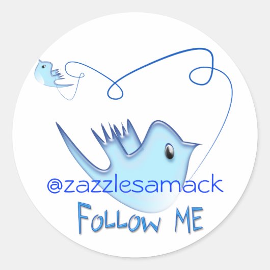 Blue Twitter Bird Volg mij Ronde Sticker (Voorkant)