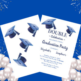 Blue Two Graduates petten Double Graduation Party Kaart