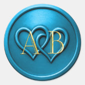 Blue Two Hearts Intertwined Monogram Wedding Ronde Sticker (Voorkant)