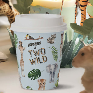 Blue Two Wild Boy 2e verjaardag Safari thema Papieren Bekers