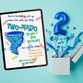 Blue TwoNado, 2nd birthday invitation Kaart