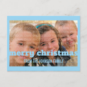 Blue Typography Merry kerstfoto Briefkaart