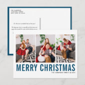 Blue Typography Merry kerstfoto Collage Feestdagenkaart (Voorkant / Achterkant)