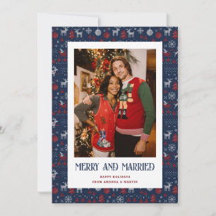 Blue Ugly Sweater Married en Merry Photo Feestdagenkaart