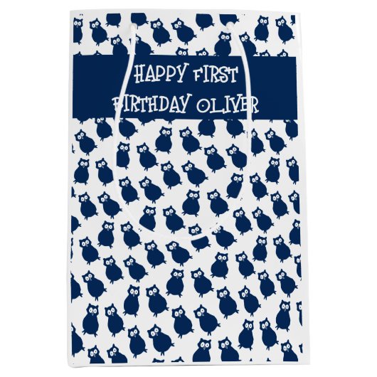 Blue Uils verjaardagsfeestje Medium Cadeauzakje (Voorkant)