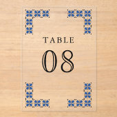 Blue Ukrainian Wedding Acrylic Table Number Acryl Uitnodigingen (Voorkant)