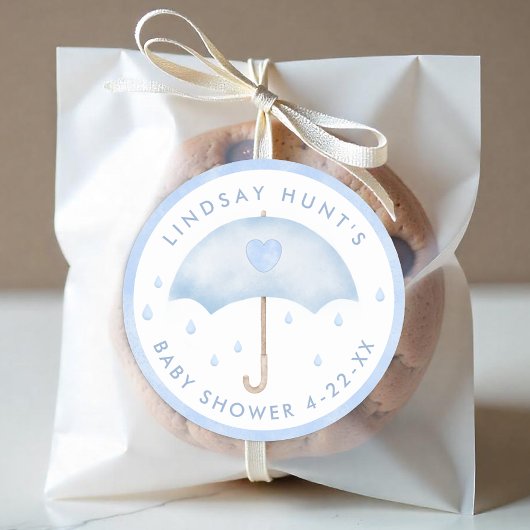 Blue Umbrella Baby shower Favoriet Sticker