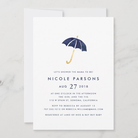 Blue Umbrella Baby shower Invitation Kaart (Voorkant)