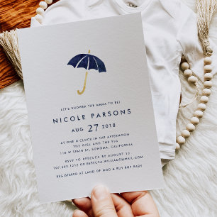 Blue Umbrella Baby shower Invitation Kaart