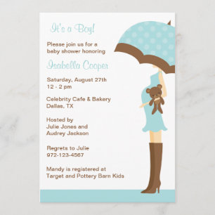 Blue Umbrella Baby Shower-uitnodigingen Kaart