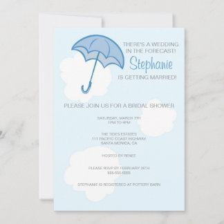 Blue Umbrella Bridal Shower Invitation Kaart