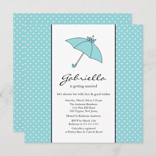 Blue Umbrella Bridal Shower Invitation Kaart (Voorkant / Achterkant)
