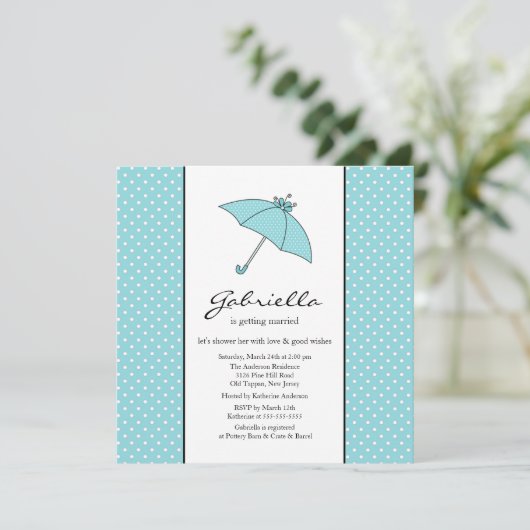 Blue Umbrella Bridal Shower Invitation Kaart (Staand voorkant)