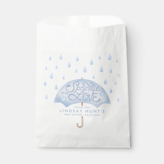 Blue Umbrella Sprinkle Baby shower Bedankzakje (Voorkant)