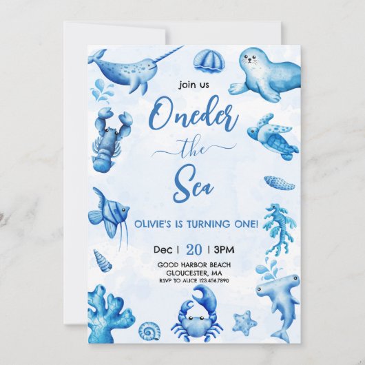 Blue Under the Sea Boy Invitation Anniversaire (Devant)