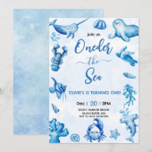 Blue Under the Sea Boy Invitation Anniversaire (Devant / Derrière)