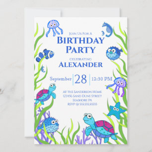 Blue Under the Sea Boy Invitation de fête d'annive
