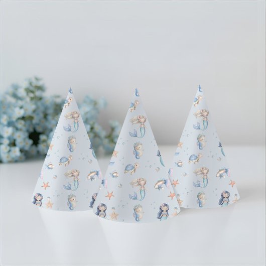 Blue Under the Sea Mermaid Birthday Feesthoedjes