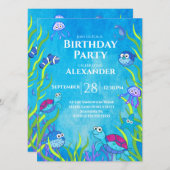 Blue under the Zee Boy Birthday Party Invitation (Voorkant / Achterkant)