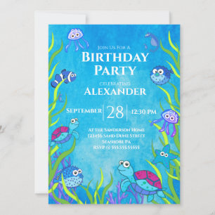 Blue under the Zee Boy Birthday Party Invitation