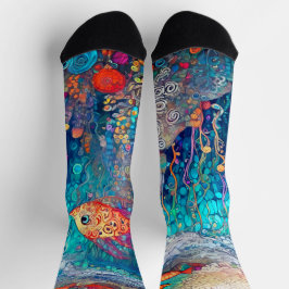 BLUE UNDERWATER SEALIFE ZOMER VROLIJK KLEURRIJK SOKKEN