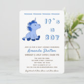 Blue Unicorn Baby Boy Shower Invitation Card (Debout devant)