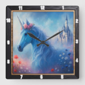 Blue Unicorn Castle Dream Vierkante Klok (Voorkant)