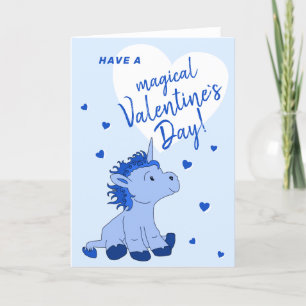Blue Unicorn Heart Kinder Classroom Valentijn day Feestdagen Kaart