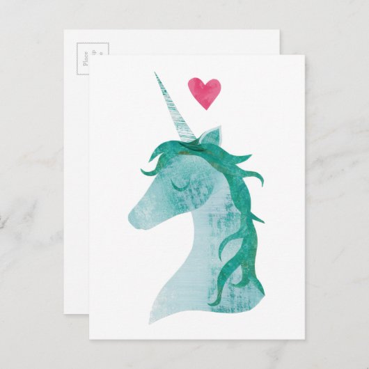 Blue Unicorn Magic with Heart Briefkaart (Voorkant / Achterkant)