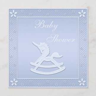 Blue Unicorn Rocking Horse Baby Boy Shower Kaart