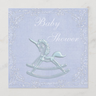 Blue Unicorn Rocking Horse Glitter Baby shower Kaart