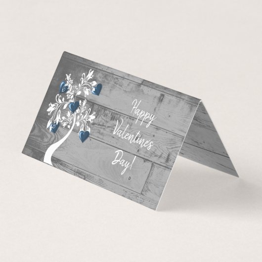 Blue Valentijn Hearts Tree Folded Kaart (Voorkant)