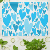 Blue Valentine's coeurs Serviette de cuisine (Plié)