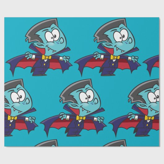 Blue Vampire Boy with Cape Cute Dracula Cadeaupapier (Vlak)