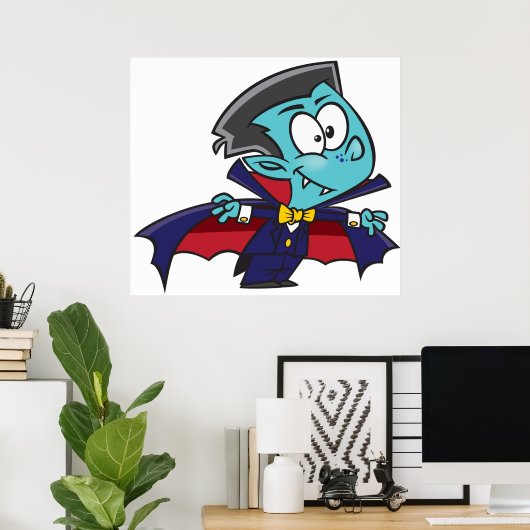 Blue Vampire Boy with Cape Cute Dracula Poster (Thuiskantoor)