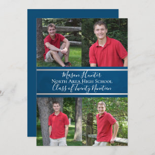 Blue Varsity Quad Photo Afstuderen Kaart
