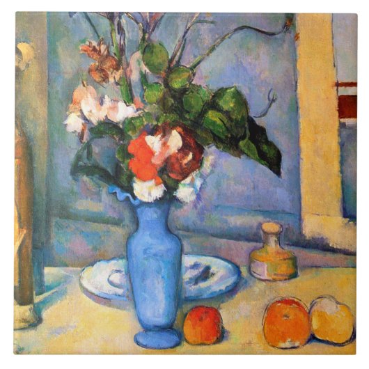 Blue Vase Flowers, Paul Cezanne Tegeltje (Voorkant)