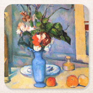 Blue Vase Flowers, Paul Cezanne Vierkante Kartonnen Onderzetter