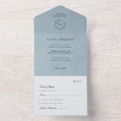 Blue Velvet Laurel Wreath Minimalist Wedding All In One Uitnodiging (Binnen)