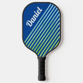 Blue Vertical Striped Personalized Modern Geo Pickleball Paddle