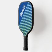 Blue Vertical Striped Personalized Modern Geo Pickleball Paddle (Links)