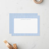 Blue Vertical Stripes Coastal Monogram Notitiekaartje (Voorkant / Achterkant in situ)