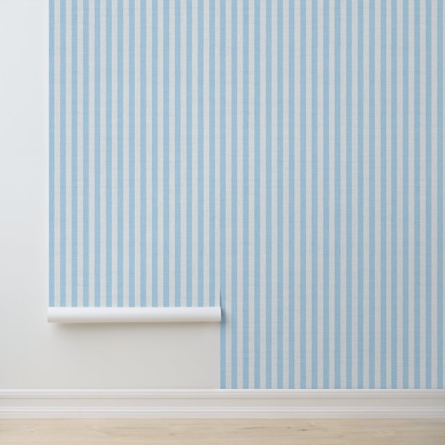 Blue Vertical Stripes Linen Look Coastal Behang (Applicatie)