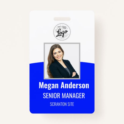 Blue Vibrant Personalized Employee Photo ID Badge (Voorkant)