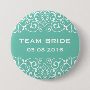 Blue Victoriaans Floral Border Team Bride Button