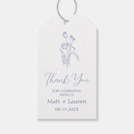 Blue Victoriaans Floral Wedding Gift Labels Cadeaulabel (Voorkant)